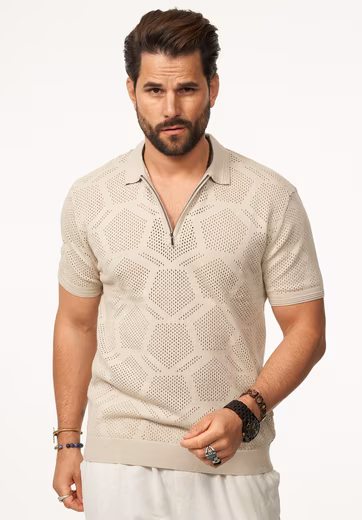 Polo shirt with half-zip Men's short-sleeved knitted polo shirt T-shirt - Image 2
