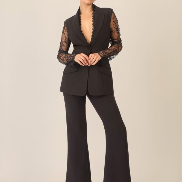 Pantsuit with lace details and decorative edge