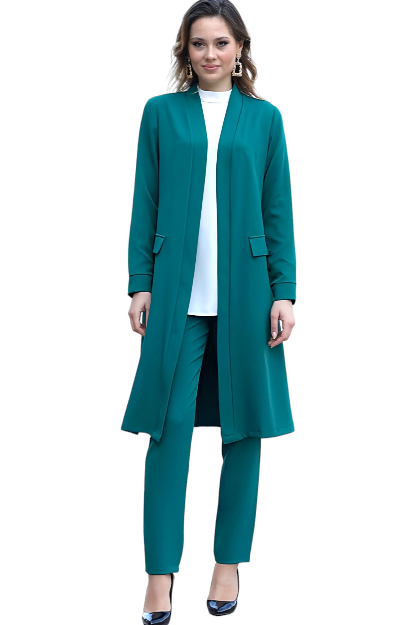 Trouser suit two-piece women's suit long-sleeved long blazer with trousers modest fashion