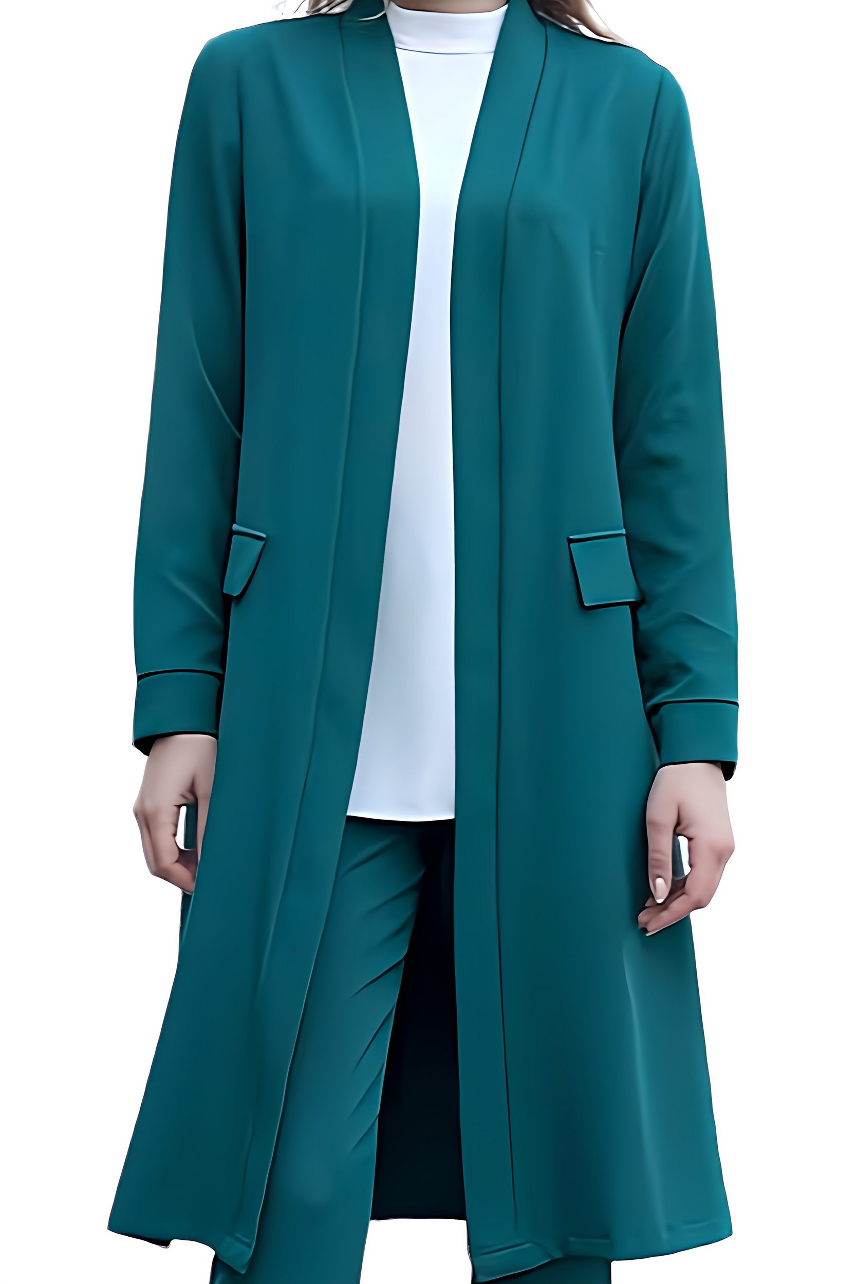 Trouser suit two-piece women's suit long-sleeved long blazer with trousers modest fashion - Image 4
