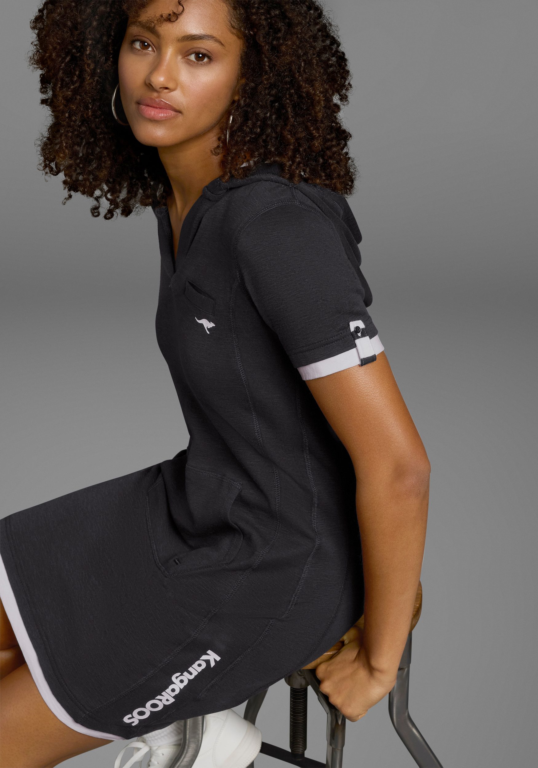 Sweat Dress in long form, made of cotton sweat quality, with kangaroo pocket - Image 13