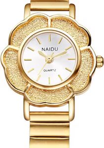Women's Watch Gold Stainless Steel Watches Fashionable Flower Design Analog Quartz Watch Stainless steel bracelet Small casual watch with flower bezel & bar scale