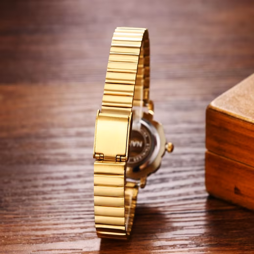 Women's Watch Gold Stainless Steel Watches Fashionable Flower Design Analog Quartz Watch Stainless steel bracelet Small casual watch with flower bezel & bar scale - Image 3