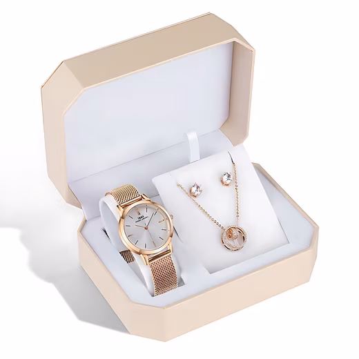 ladies quartz watches (with jewelry bracelet (set, 4-piece), with necklace, earrings & pendant)