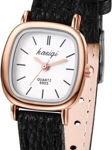 Ladies Watch with square dial, classic timeless simple analog quartz bracelet watch Ladies Watches Leather Band