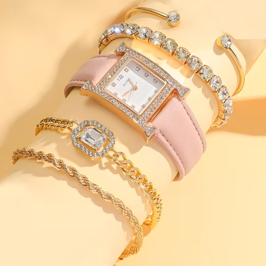 Quartz Watch 5pcs Women's Wristwatch Luxury Full Crystal Diamonds