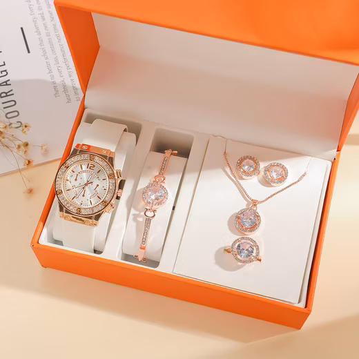 Quartz watch gift women's wristwatch bracelet necklace ring earring jewelry set