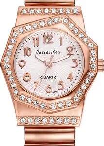 Women casual with pull strap and luminous hands watch Elegant with quartz movement, stainless steel case and elastic bracelet