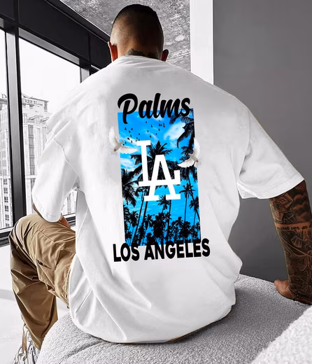 T-Shirt Men's Shirt Basic short sleeve Dove Los Angeles Palm LA made of 100% cotton