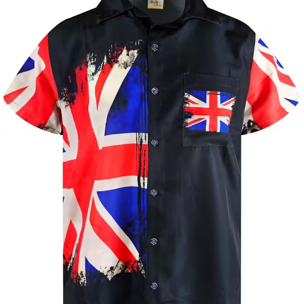 Hawaiian Shirt Flag UK Funky Hawaiian Shirt Men Short Sleeve Front Pocket Stylish Unisex