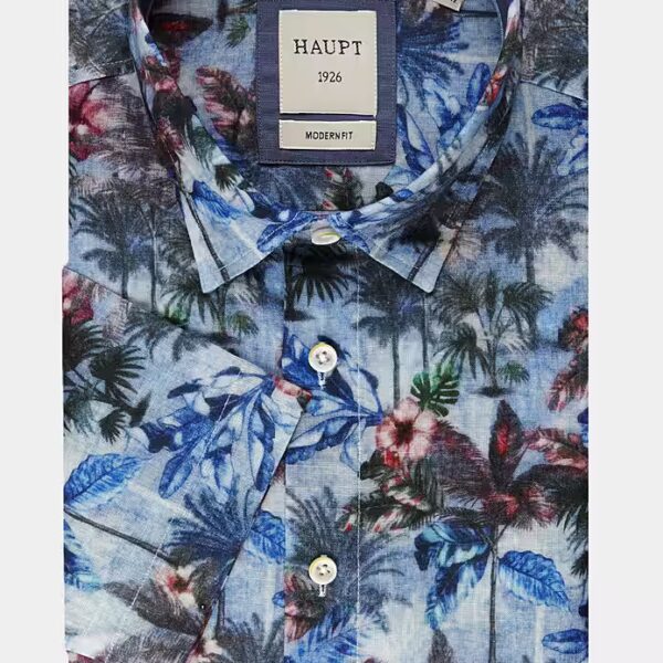 Short Sleeve Shirt Main Modern Fit Short Sleeve Cotton Men's Shirt Palm and Floral Pattern