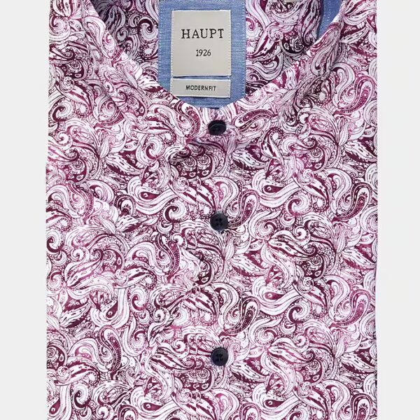 Short-sleeved shirt Haupt Modern Fit short-sleeved cotton men's shirt dark red print