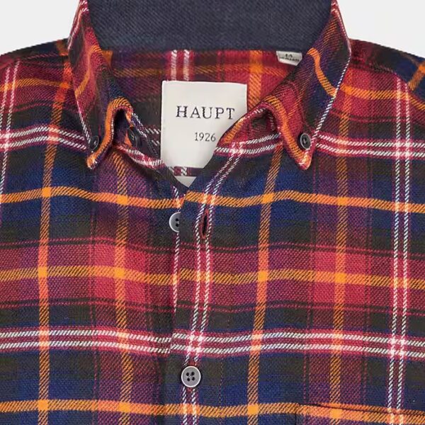 Long-sleeved shirt Haupt Flanell Modern Fit long-sleeved men's shirt in checked pattern dark red