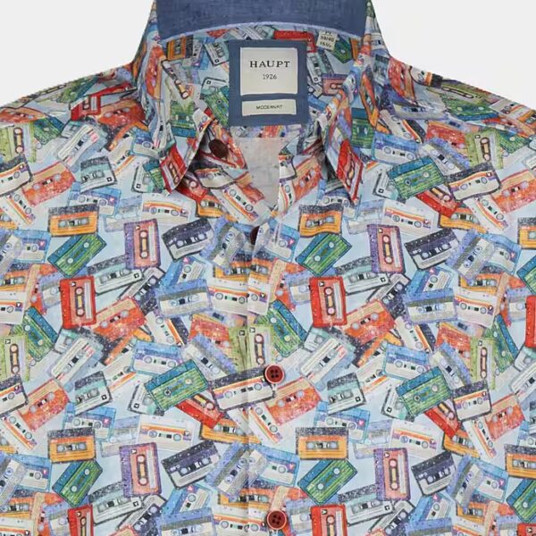 Short-sleeved shirt Main short-sleeved cotton men's shirt cassette all-over pattern light blue