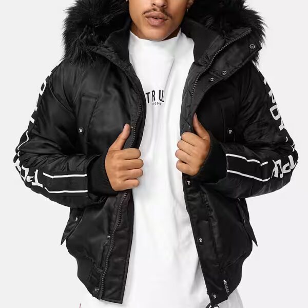 Jonathan bomber jacket Teddy fabric hood with removable faux fur