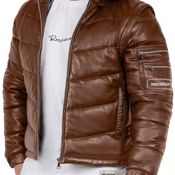 Bomber Jacket Men's Regular Fit Jacket Real Leather 22RS032LUX with removable sleeves and hood