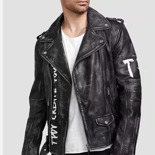 Russell leather jacket with vintage look, print and used look