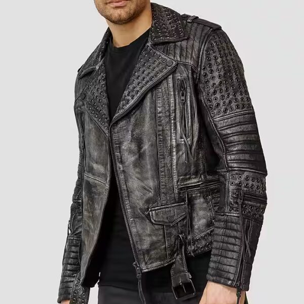 Geralt leather jacket with eyelets and wash