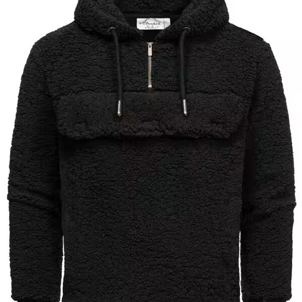 RUXTON windbreaker hoodie with teddy fur Men's Teddy Sweat Jacket Plush Hoodie Pullover Windbreaker
