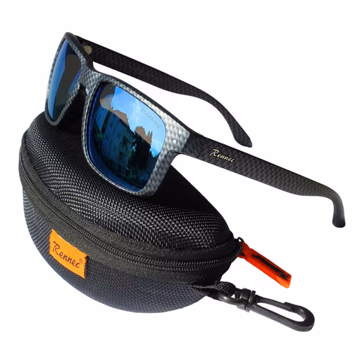 Sunglasses (Men's glasses with hard case and glasses bag) Polarized lenses, stainless steel hinges, Carbon Kevlar look 5.0 (4)