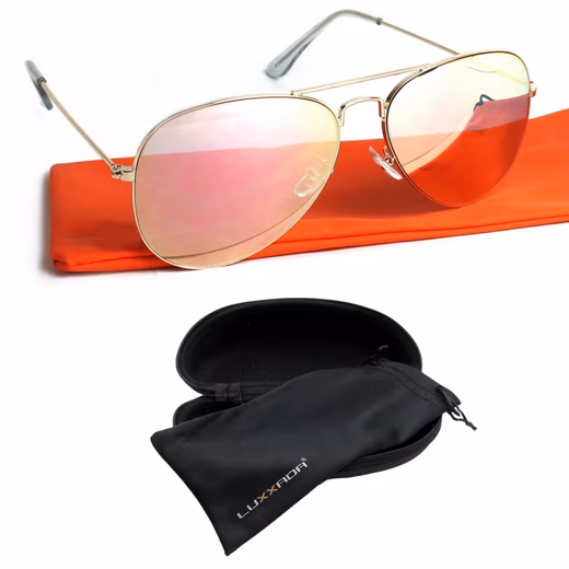 Sunglasses (Pilot glasses with hard case and black glasses bag) Lenses Silver and Pink Mirrored or Black Polarized Tinted