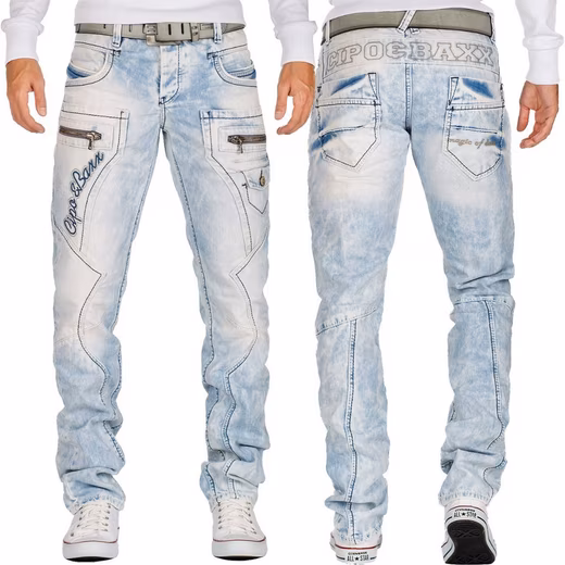 Biker jeans men's trousers BA-CD272 with decorations and zippers