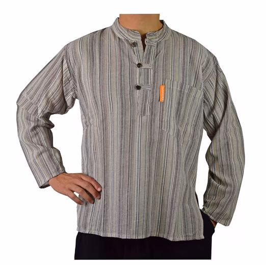 Striped Shirt Men's Kurta Classic Striped Beige