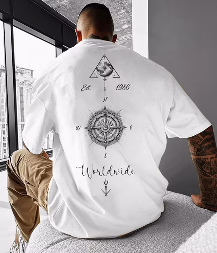 T-Shirt Men's T-Shirt Basic Round Neck Compass World