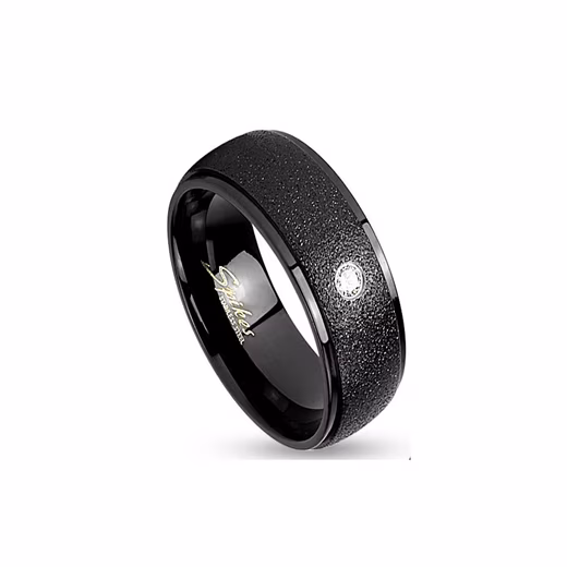 Finger ring middle part sand-blasted black made of stainless steel unisex (Ring, 1-piece), Women Men