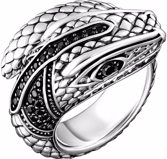 Finger ring ring in snake look with black stones, TR1964-643-11-62-68 with zirconia (synthetic)