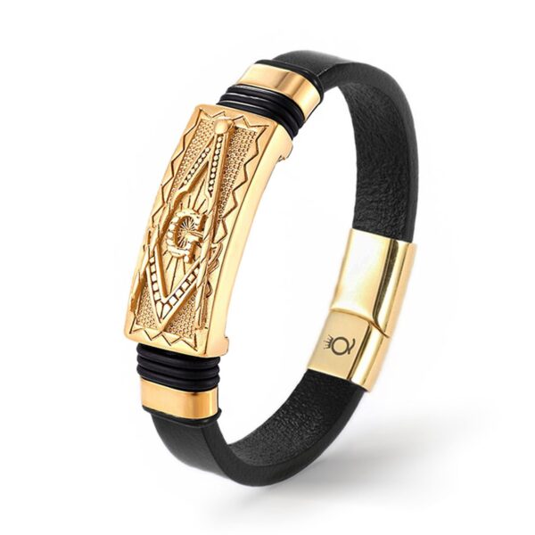 Leather bracelet Masonic Freemason leather bracelet "TOTEM" men's stainless steel/leather