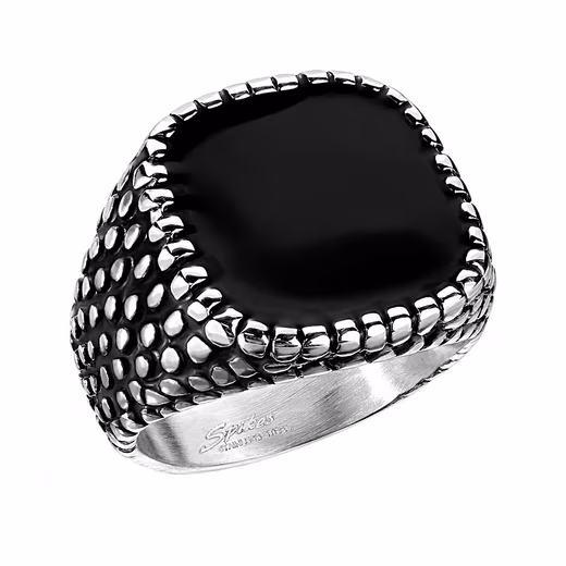 Finger ring biker ring stainless steel silver black dragon skin style size 62 (19.7) (Rocker Jewelry Biker Jewelry Finger Ring), Men's Stone Signet Ring Solid Wide Men's Ring Men Biker