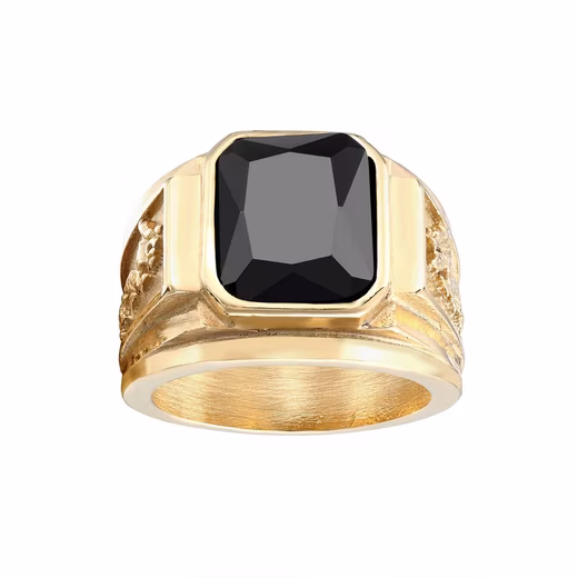Finger ring Karisma men gold stainless steel 316L men ring Dragon - Black Stone - RHC4000.b