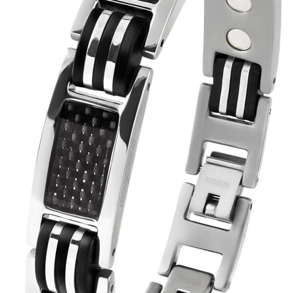 Lunavit magnetic bracelet made of titanium and carbon, silver