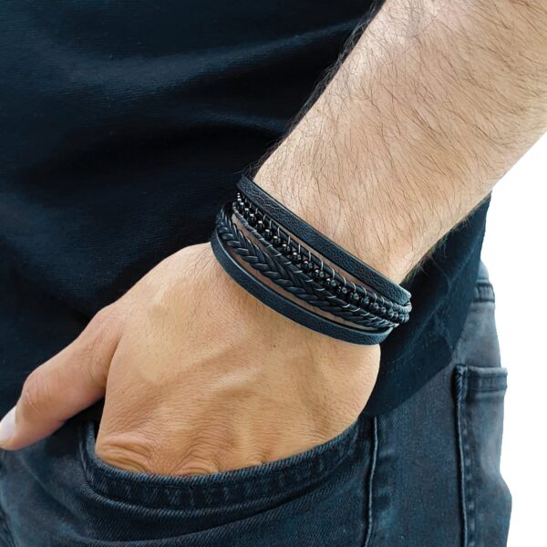Leather bracelet men's leather bracelet with onyx beads