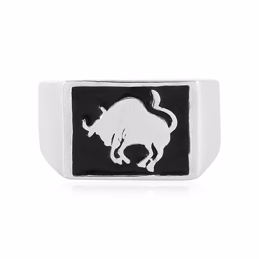 Silver ring sterling 925 silver bull motif men's ring 1-piece
