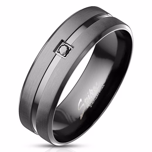 Finger ring middle ring black made of stainless steel men (Ring, 1-piece), men