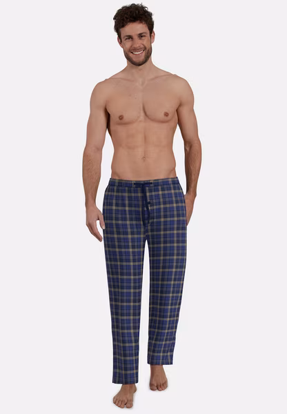 Sleep pants GÖTZBURG men's long trousers blue checked 1-piece