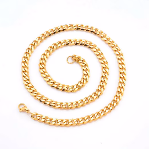 Curb chain curb chain gold solid 7mm wide 60cm long made of stainless steel unisex (1-piece), Necklace