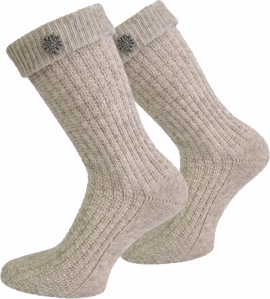 Traditional socks with edelweiss pin (1 pair) Traditional cable pattern