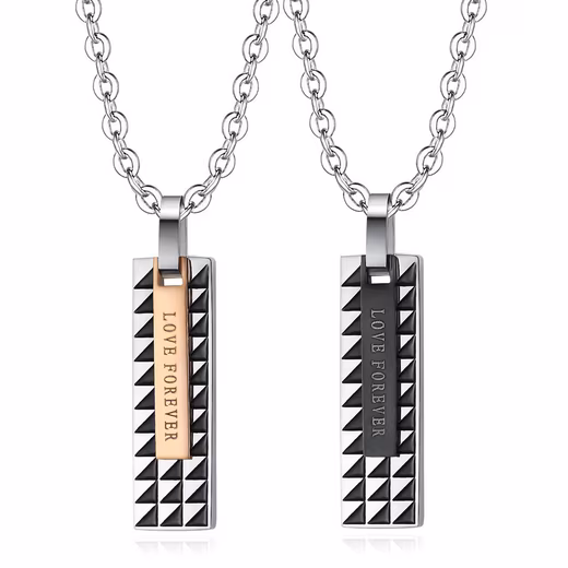 Partner necklace with pendant stainless steel black silver gold modern (Gift for her him, 2-piece, women's necklace men's necklace partner necklaces) - Image 2