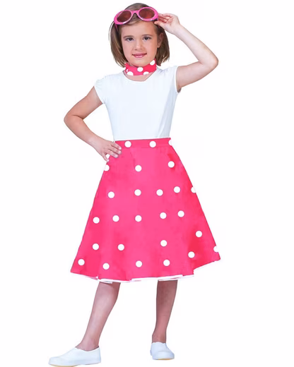 Costume circle skirt with scarf for children, pink and white