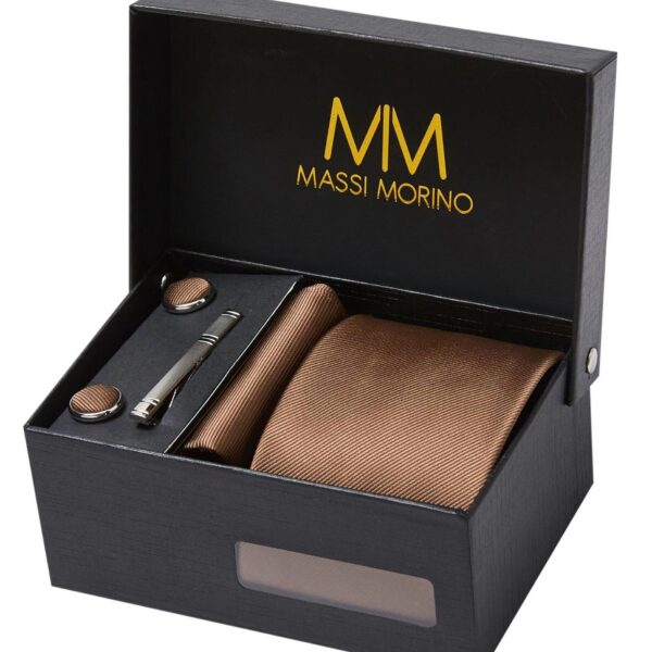 Necktie (1-piece) with pocket square, cufflinks and tie clip