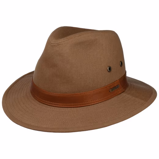 Sun hat (1-St) Fabric hat with leather strap