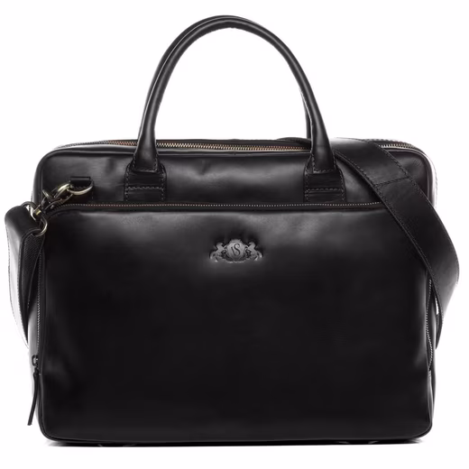 Laptop bag real leather briefcase 15 inch laptop compartment black