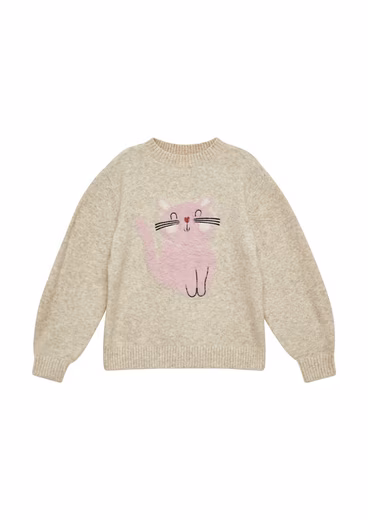 knitted sweater with cat motif