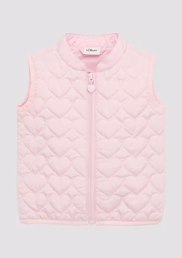 Quilted vest with stand-up collar and heart pattern