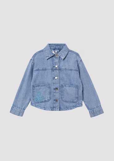 Functional jacket denim shirt with used effect and embroidery