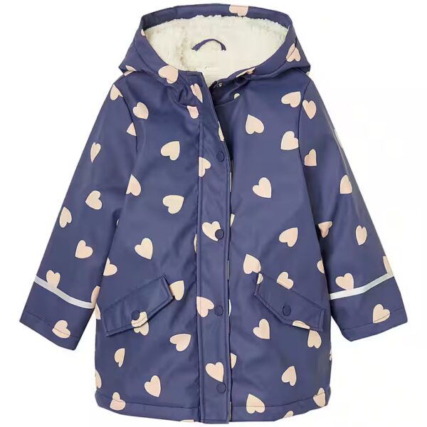 Rain jacket girls rain jacket with hood & teddy fleece lining