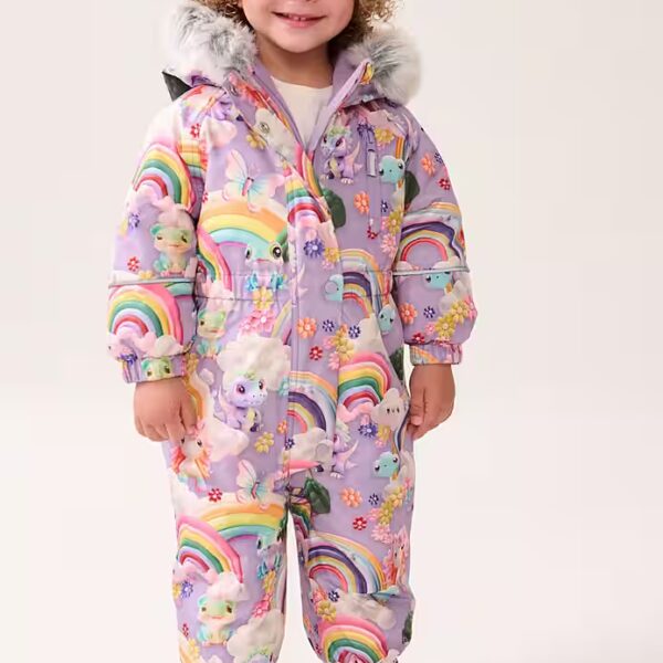 Snow overall Waterproof snow suit with print and faux fur